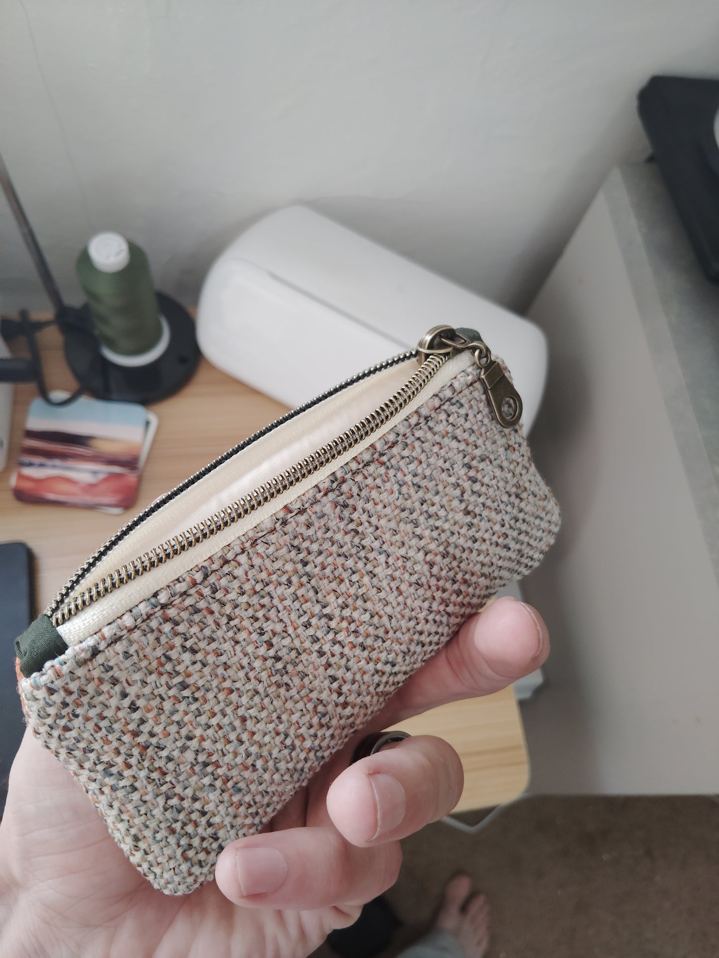 One of a kind series- Zip Pouch- Multiwoven and Orange