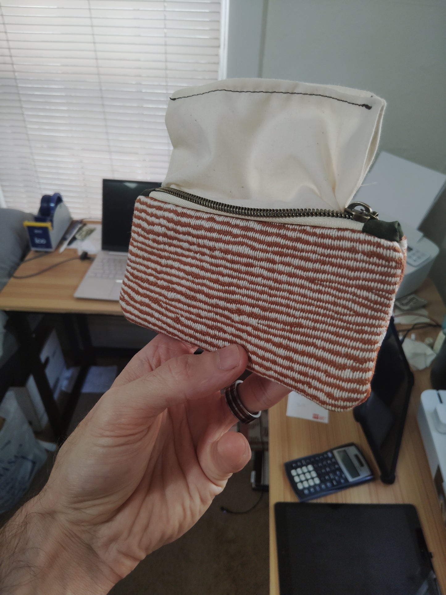 One of a Kind- Zip Pouch- Burnt Orange, white,