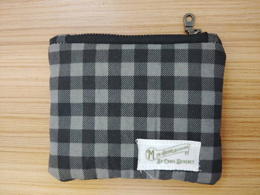 Black and Grey gingham zip pouch