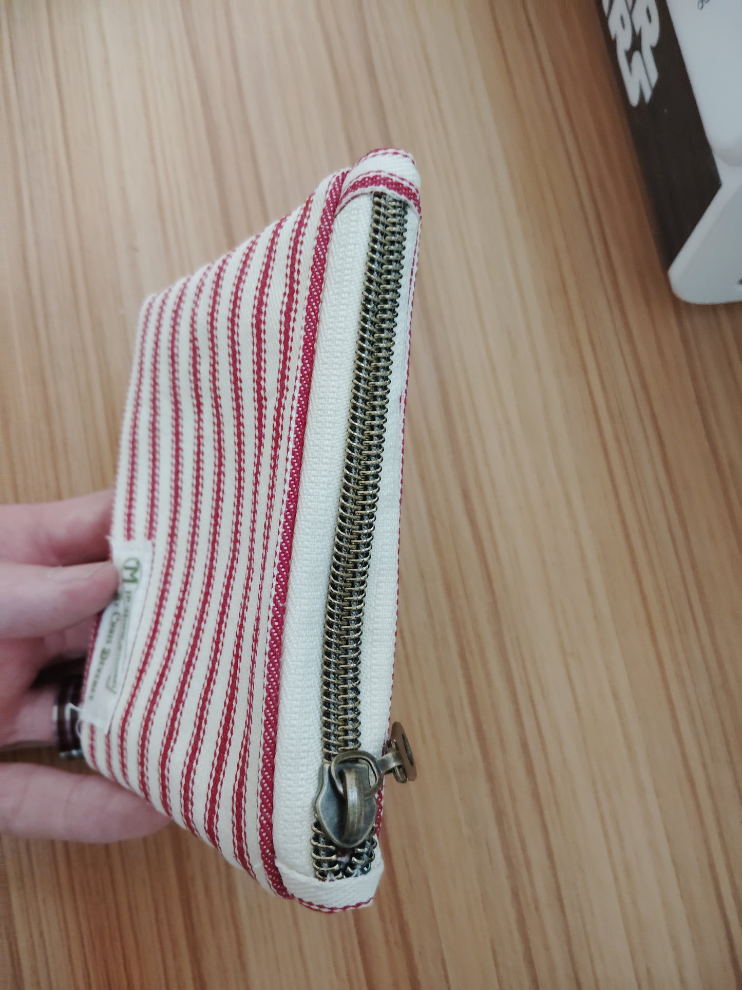 Red Stiped zip pouch