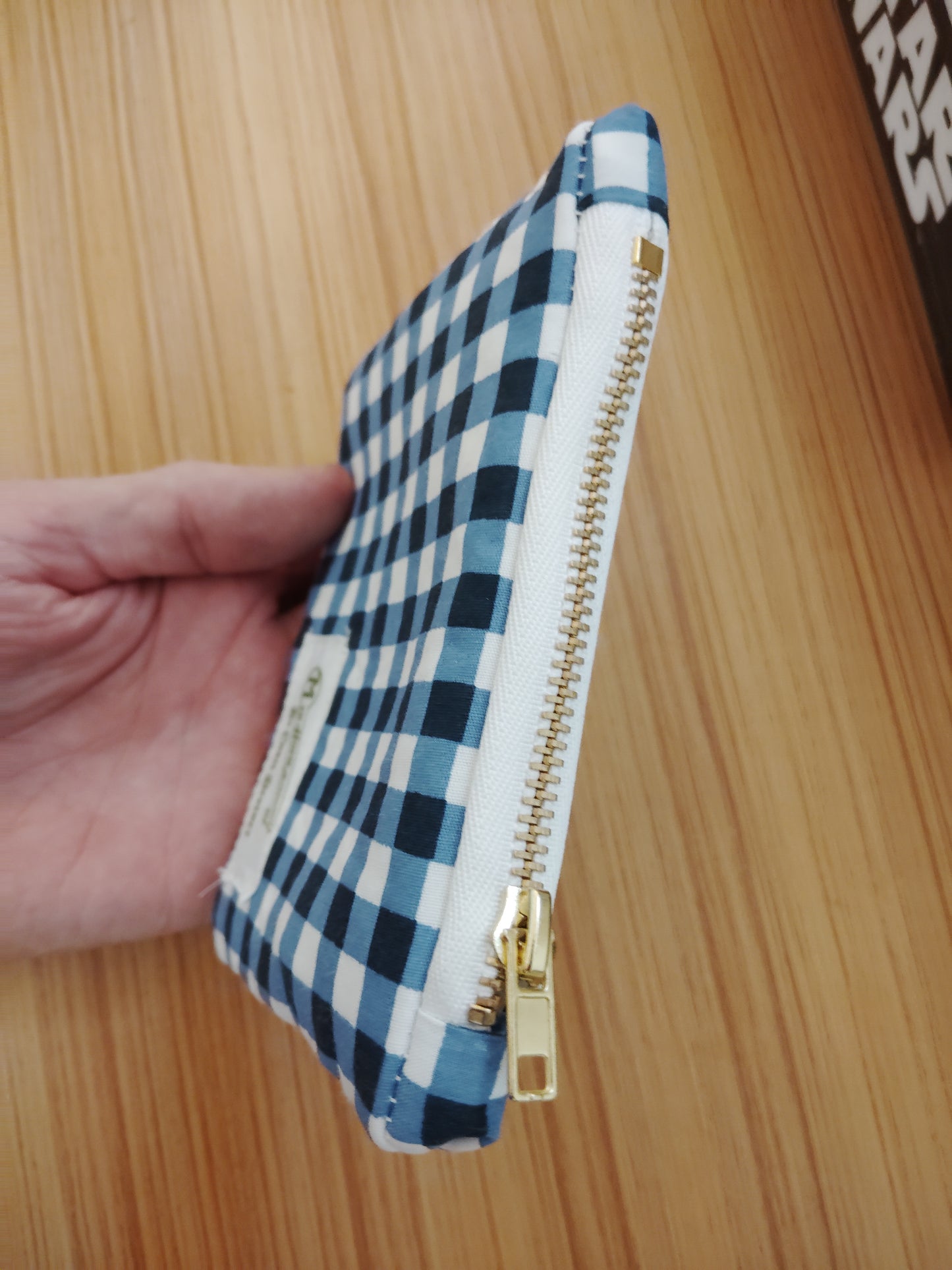 Blue Gingham zip pouch