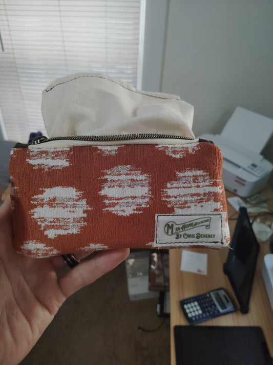 One of a Kind- Zip Pouch- Burnt Orange, white,